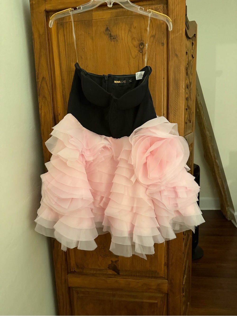 Pink Ruffled Mini Skirt with Black Bustier Top